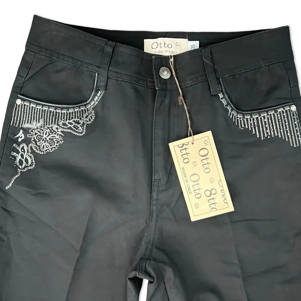 Otto Gi Italy Black Silver Embellished Pockets Bootcut Pants sz 38 / 8 NEW Tags - Picture 15 of 15